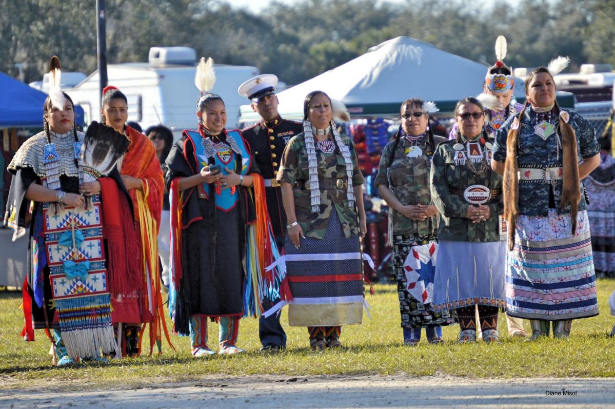Native American Women in Traditional Dress with Marine