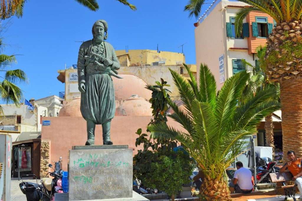 Statue of Anaghnostis Mantakas in old town Chania, Crete