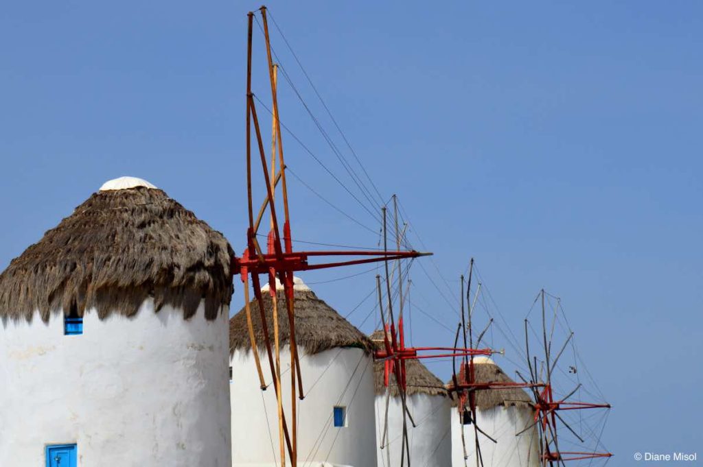 Windmills in a Row. Mykonos, Greece
