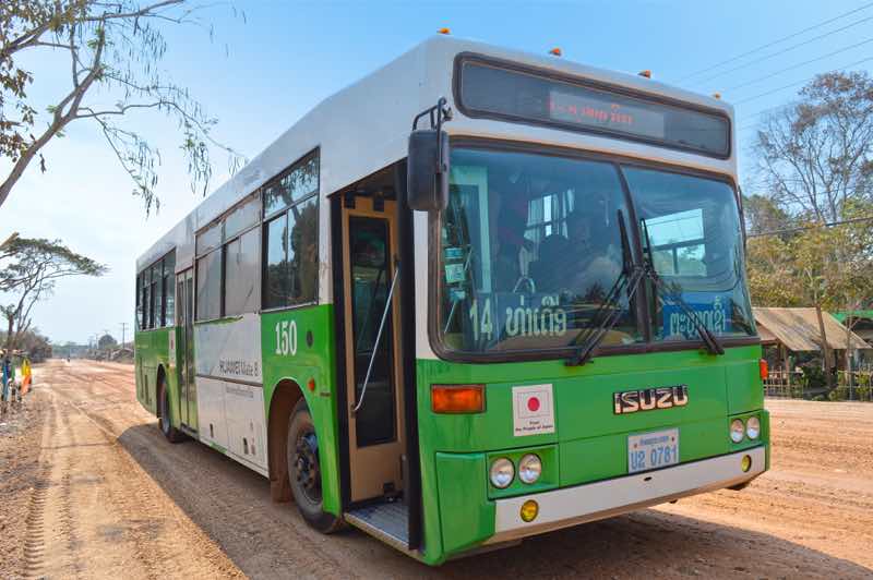 Public Bus Arrival at Buddha Park - Vientiane, Laos