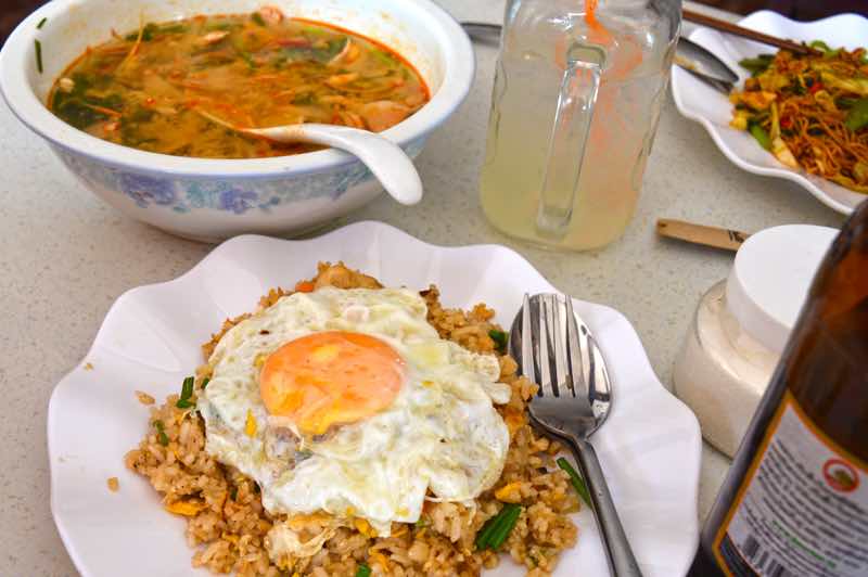 Tom Yum Soup, Egg Chicken Fried Rice, Lunch Time in Laos