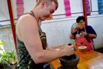 Canadian Student Pounding Curry Paste - Chiang Mai, Thailand