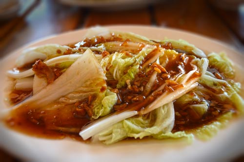 Stir Fried Cabbage in Oyster Sauce with Fried Garlic - Bia Ruou Restaurant, Phu Quoc, Vietnam