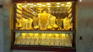 Gold Souk Shop Window Displays Precious Jewelry, Dubai