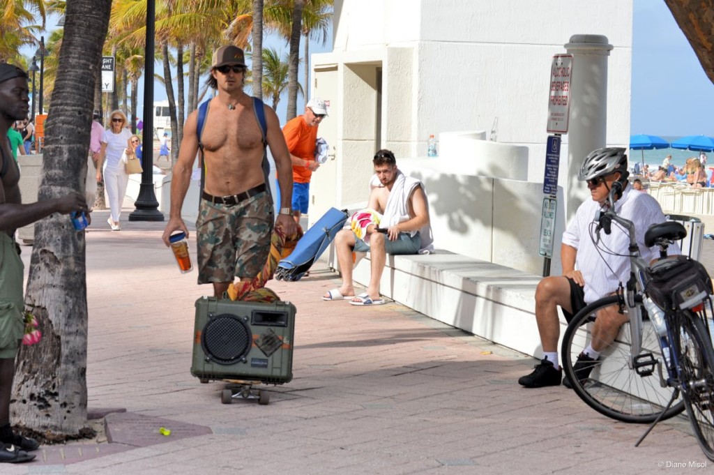 Skateboarding with Music, Fort Lauderdale Beach, FL, USA