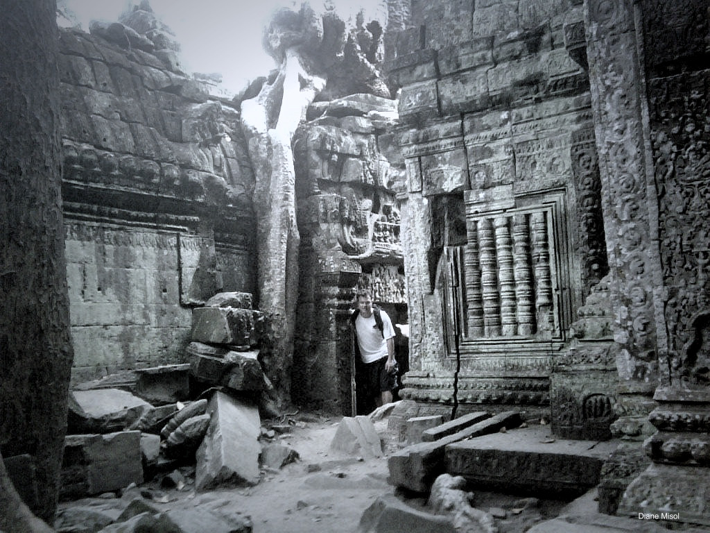 Temple in Angkor Archaeological Park, Siem Reap, Cambodia (Black/White)