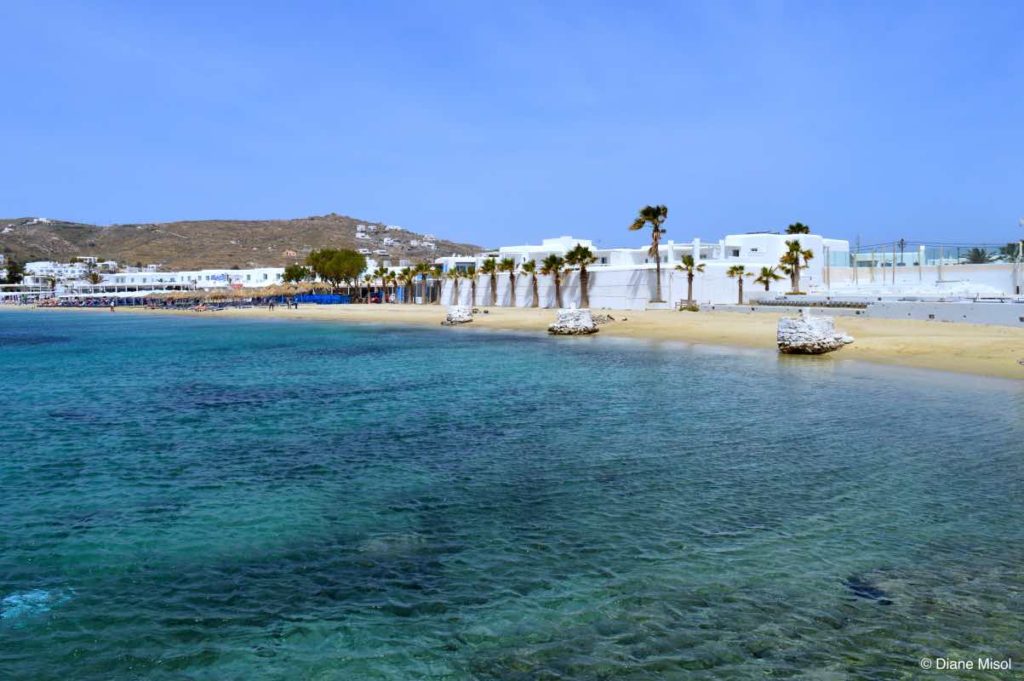 Blue Water and Stretching Beaches. Mykonos, Greece