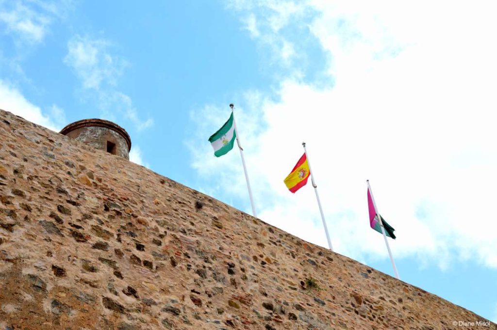 Flags of Gibralfaro Castle. Malaga, Spain