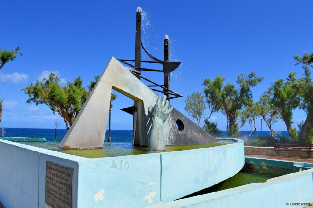 Hand Monument commemorating the Ferry disaster. Chania, Crete, Greece