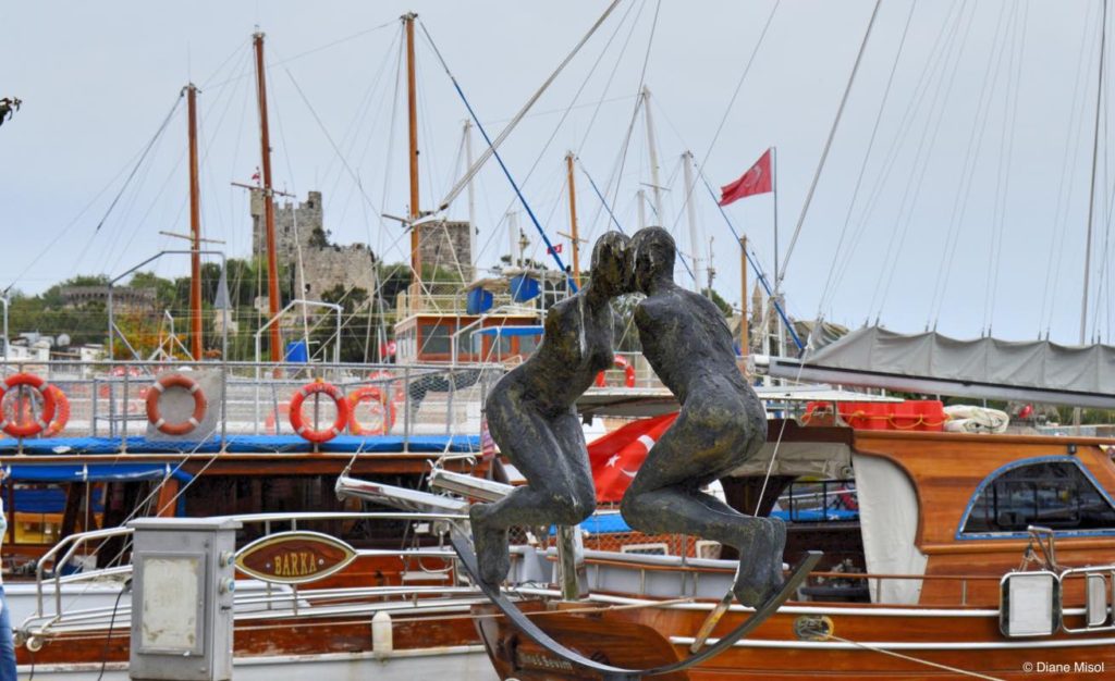 Kissing Statue in Port of Bodrum, Turkey