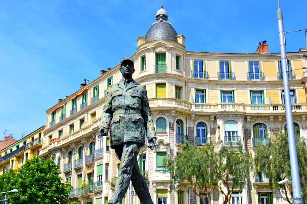Pastel Colours and Charles de Gaulle Statue. Nice, France