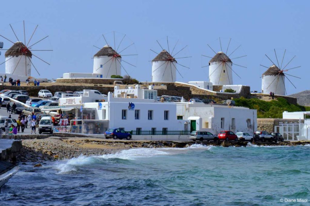 Windmills on the Waterfront. Mykonos, Greece
