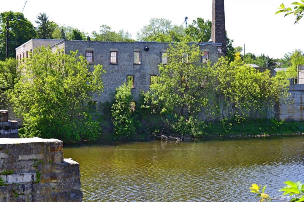 River View of an Abandoned Limestone Building. Elora, Ontario, Canada