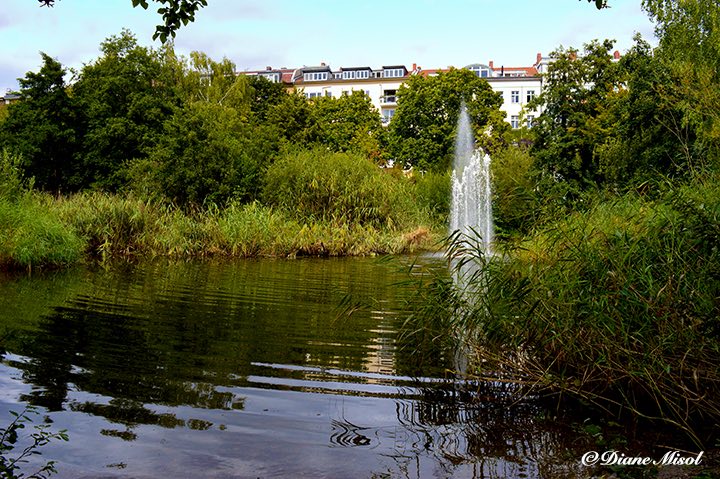 Pond with Fountain in Görlitzer Park. Kreuzberg, Berlin