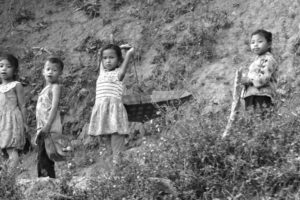 Kids by the Road in Laos - Black and White