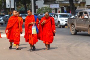 Monks in the Street - Vientiane, Laos