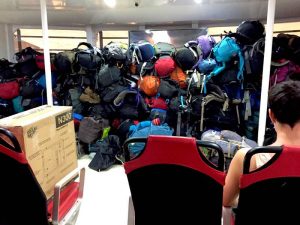 Backpacks Stacked in Front of Lompraya Ferry from Koh Tao to Chumpon