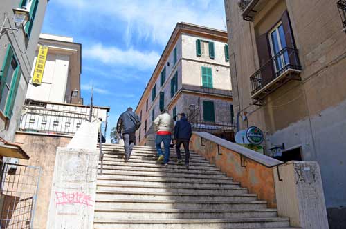 Alley with Stairs - Leads to Pizza - Civtavecchia, Rome Port, Italy