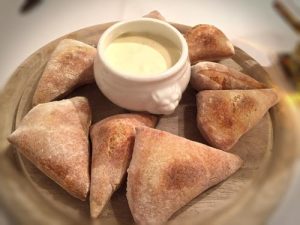 Pizza Buns with a side of creamy Garlic Sour Cream Dip - Rugana Restaurant Review - Ruegen, Germany