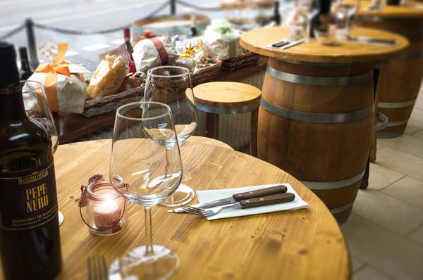 Wine Barrel Tables in La Bruschetta a Konstanz Italian Deli